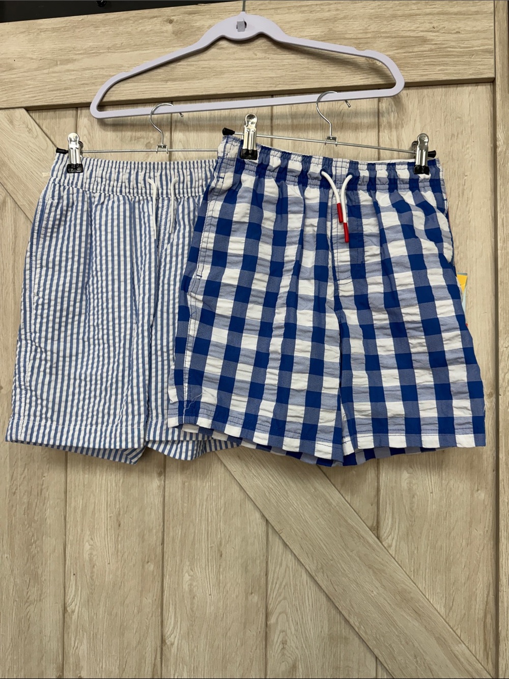 Blue & White Check and seersucker Summer Shorts Duo